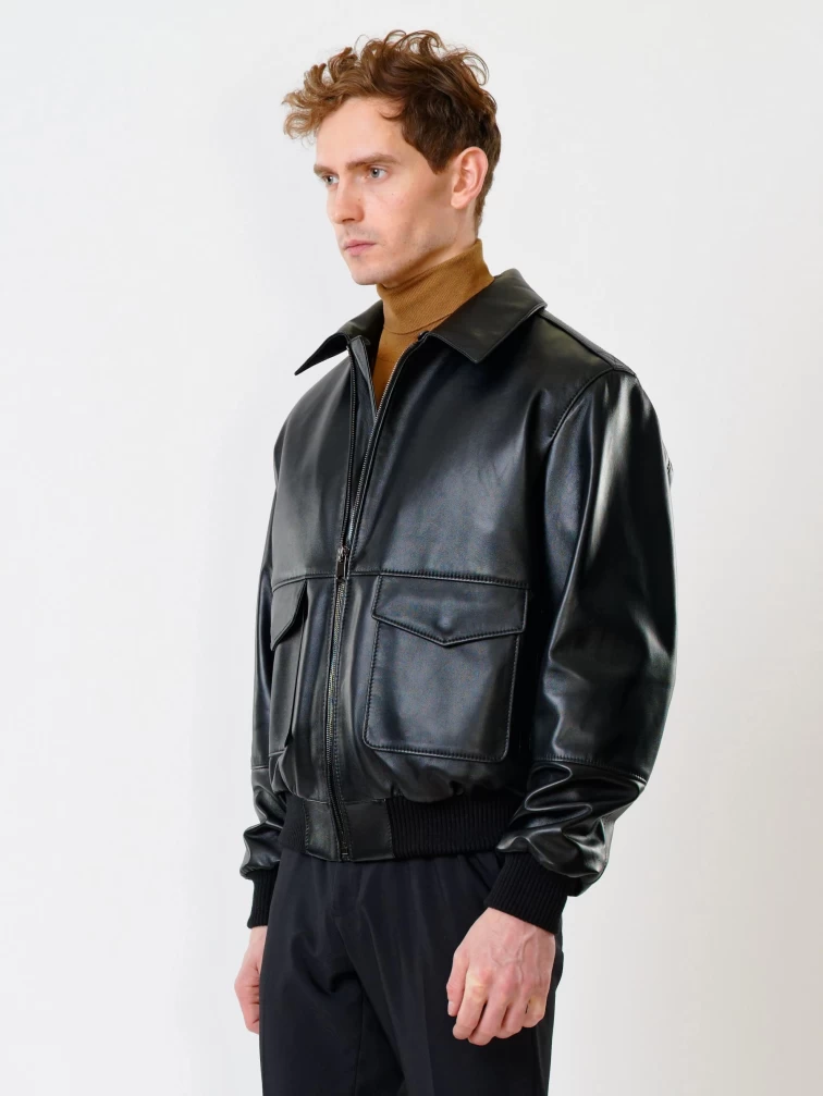 Кожаная куртка пилот премиум класса для мужчин 548, черная, размер 48, артикул 29760-5