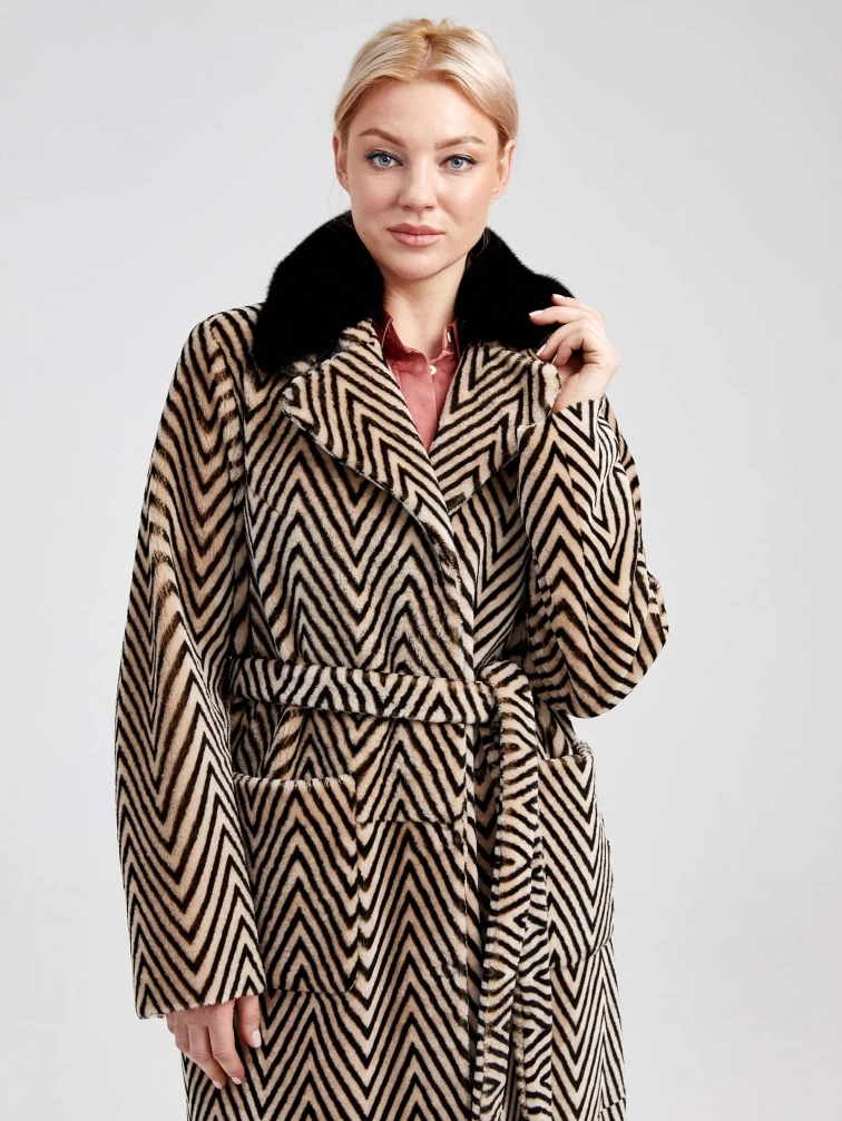 Зимний комплект женский: Дубленка 2003 + Брюки 03, бежевый/оливковый, р. 46, арт. 111306-3