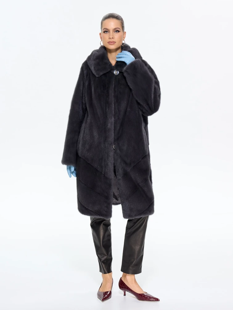 Женская норковая шуба с капюшоном М-101-9- 708, графитовая, размер 52, артикул 65370-4