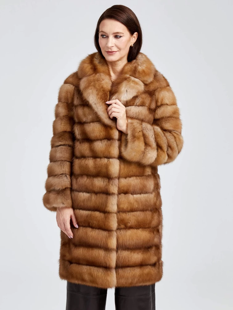 Шуба из меха куницы женская Лола, светло-коричневая, размер 44, артикул 19150-5