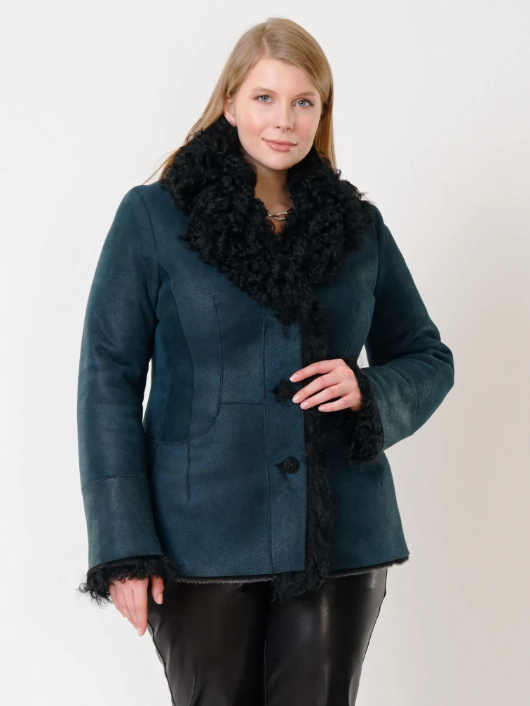 Короткая женская дубленка с овчиной тиградо 289, синяя, размер 42, артикул 62032-6