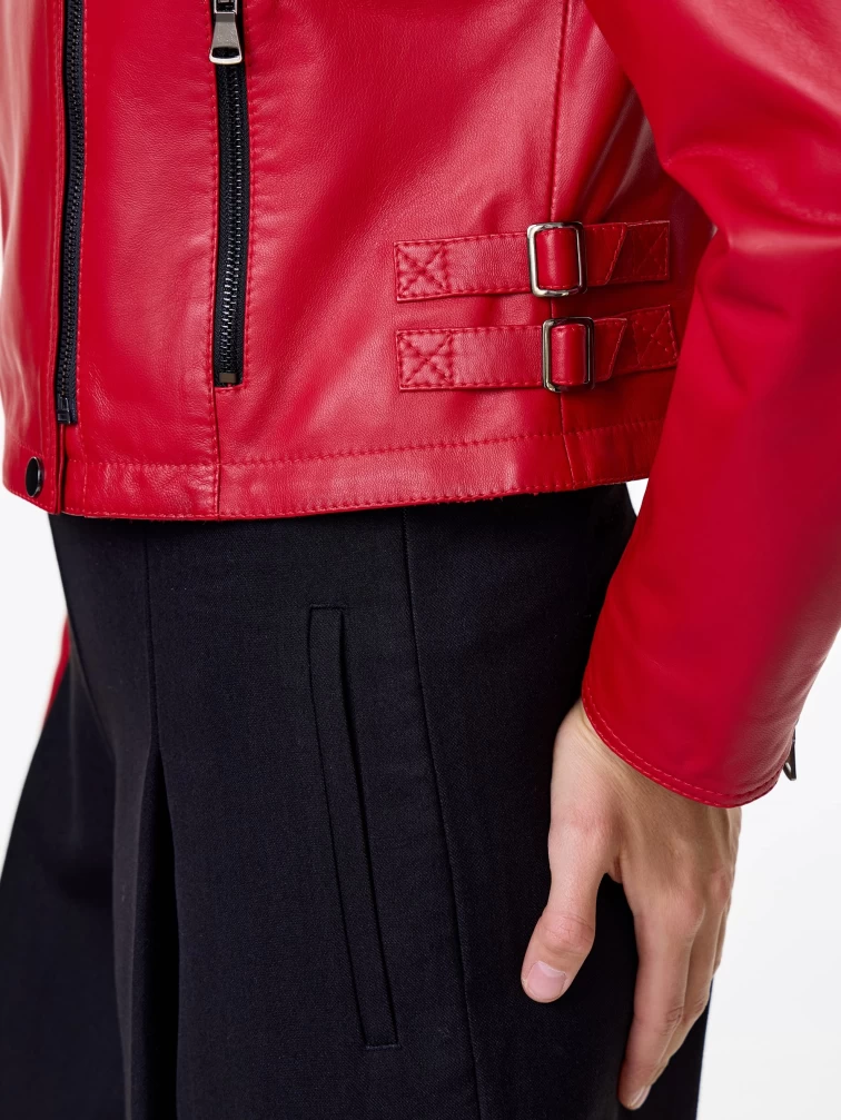 Красная кожаная женская косуха 389, размер 46, артикул 90431-2