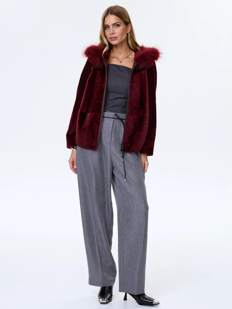 Женская дубленка из астрагана с капюшоном 48мех, бордовая, размер 48, артикул 64600-7