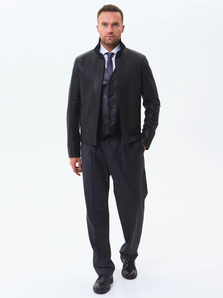 Короткая мужская кожаная куртка 2010-9, черная, размер 46, артикул 29250-4