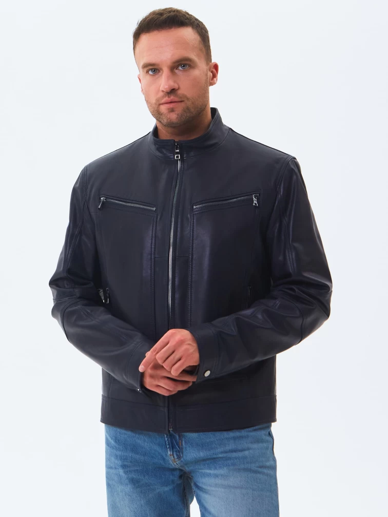 Кожаная куртка мужская 507, синяя, размер 50, артикул 28600-0