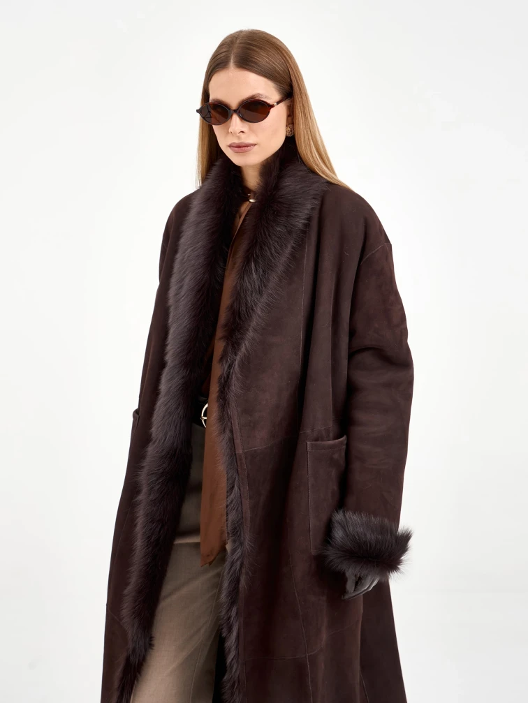 Коричневая женская дубленка из тосканы 2020, коричневая, размер 42, артикул 65090-0