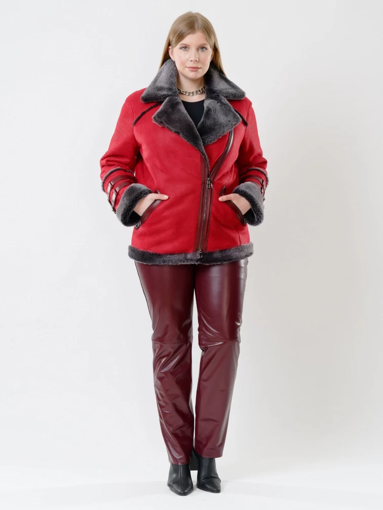 Демисезонный комплект женский: Дубленка 290 + Брюки 02, красный/бордовый, р. 44, арт. 111187-1