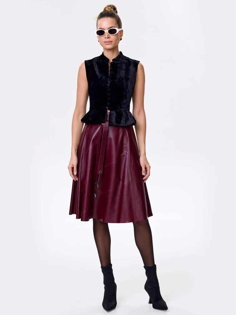 Бордовая кожаная юбка 01рс, размер 44, артикул 85442-6