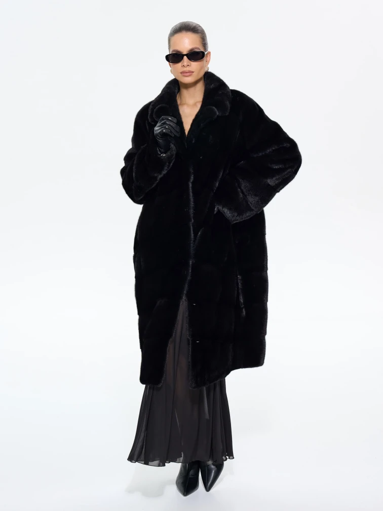 Длинная женская норковая шуба М-102- 1901, черная, размер 52, артикул 65400-2