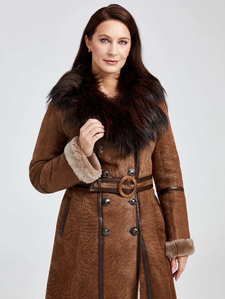 Зимний комплект женский: Дубленка 227 + Брюки 05, бежевый/черный, р. 44, арт. 111351-3