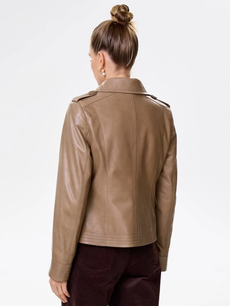 Короткая женская кожаная куртка пиджак 304, серо-коричневая, размер 46, артикул 90701-5