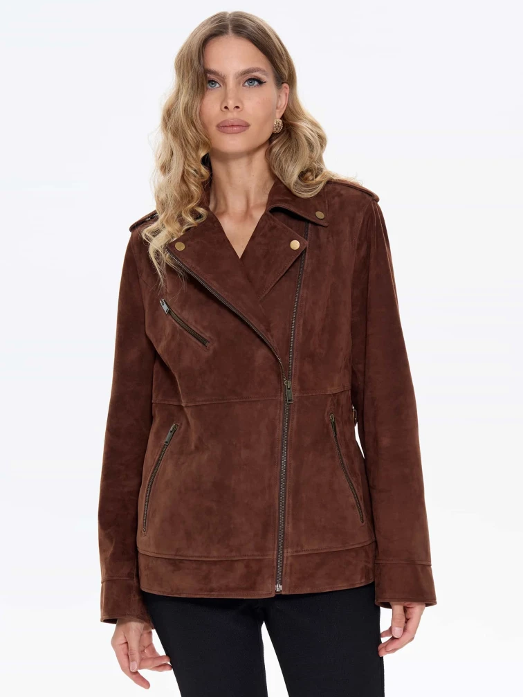 Замшевая женская куртка косуха премиум класса 3079з, коньячная, размер 44, артикул 24710-7