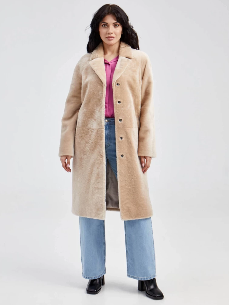 Женская классическая шуба из астрагана премиум класса 55мех, бежевая, размер 54, артикул 13600-5