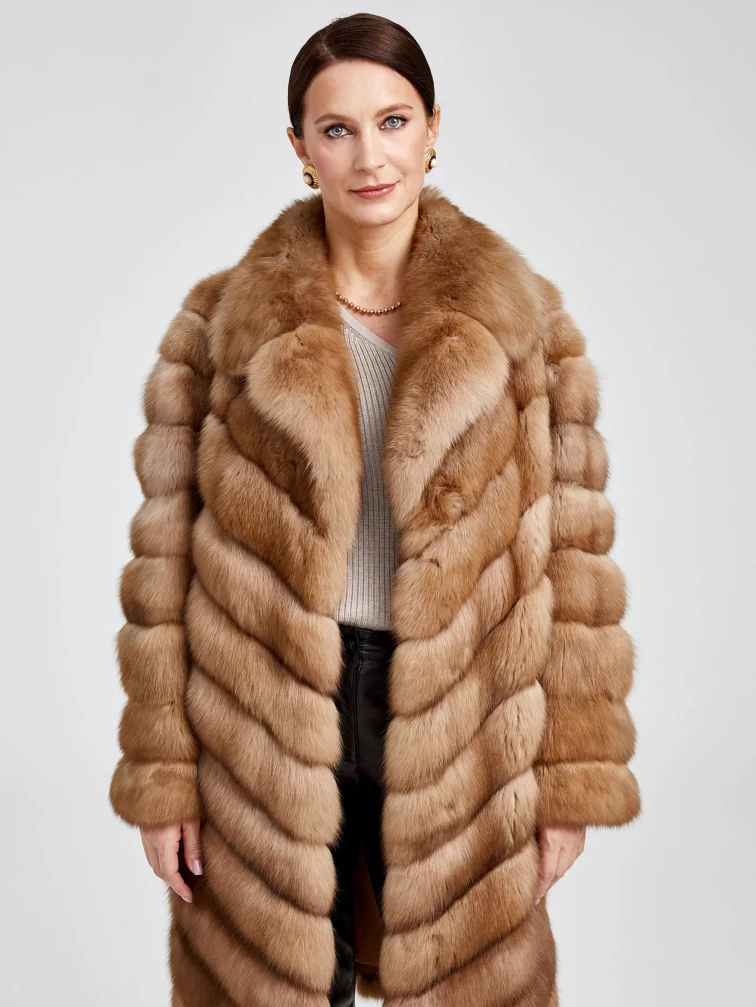Шуба из меха соболя женская Элайн, светло-коричневая, размер 46, артикул 19180-1