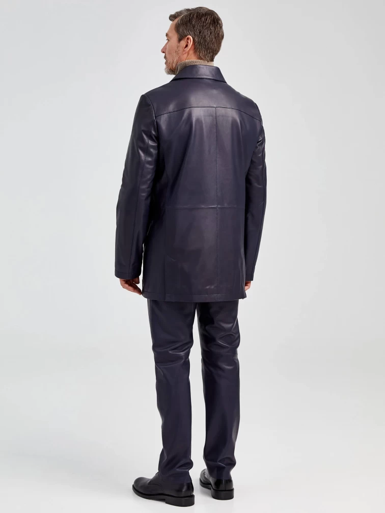 Двубортный мужской кожаный бушлат премиум класса 538, синий, размер 60, артикул 29011-5
