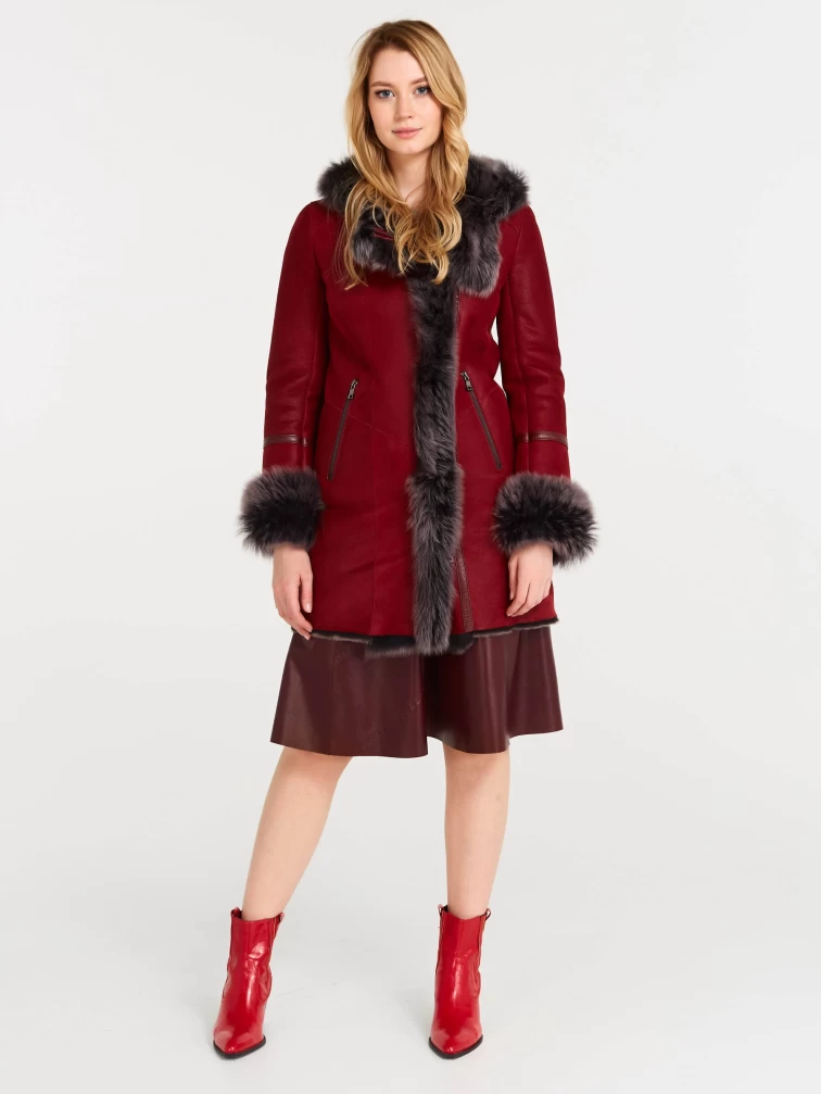 Дубленка косуха женская с капюшоном из тосканы 293, красная, размер 42, артикул 61571-3