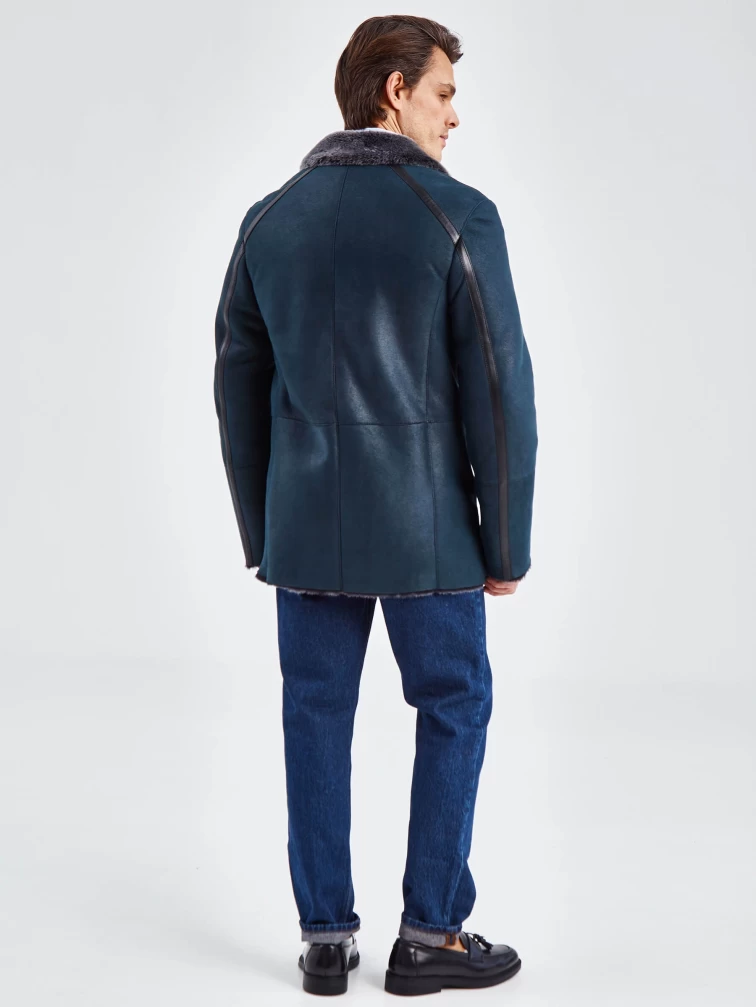 Дубленка двубортная классическая мужская 422, синяя, размер 60, артикул 70490-4