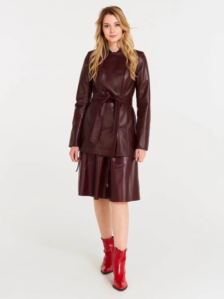 Женский утепленный кожаный двубортный френч 309ш, бордовый, размер 48, артикул 90600-4