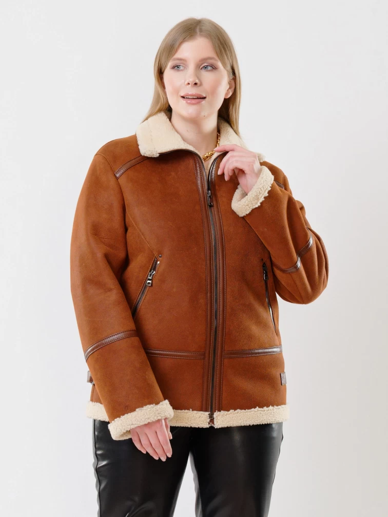 Женская куртка авиатор из натуральной овчины 204, табачно-рыжая, размер 48, артикул 24160-6