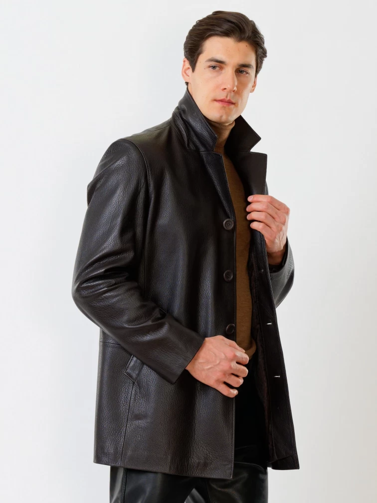 Мужская кожаная куртка на пуговицах 21/1, коричневая, размер 50, артикул 29620-6