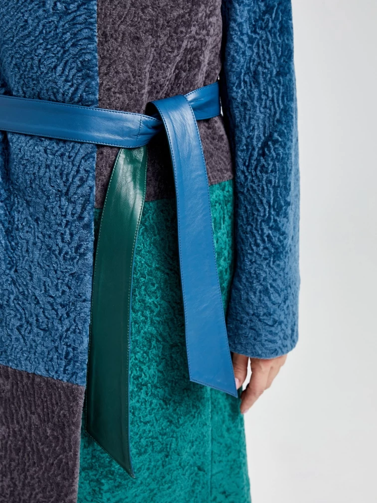 Шуба из астрагана комбинированная с поясом для женщин 33мех, мультиколор, размер 40, артикул 13610-4