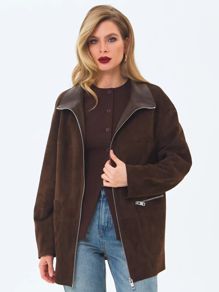 Женская замшевая куртка премиум класса 3089з, коричневая, размер 48, артикул 24430-0