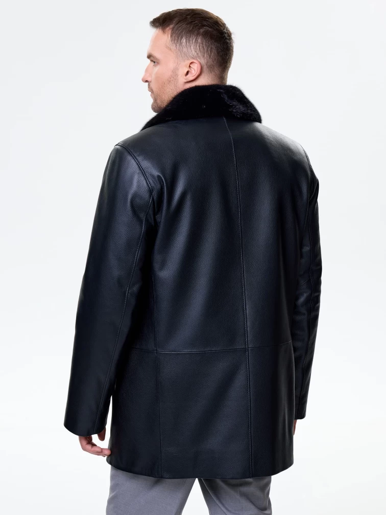 Мужская кожаная дубленка с норковым воротником премиум класса 21/1мех, черная, размер 50, артикул 71580-5