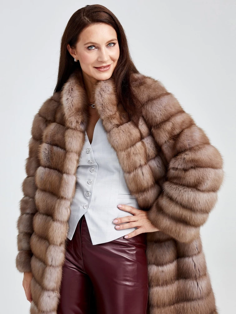 Зимний комплект женский: Шуба из меха соболя Ольга + Брюки 02, коричневый/бордовый, р. 44, арт. 111315-3