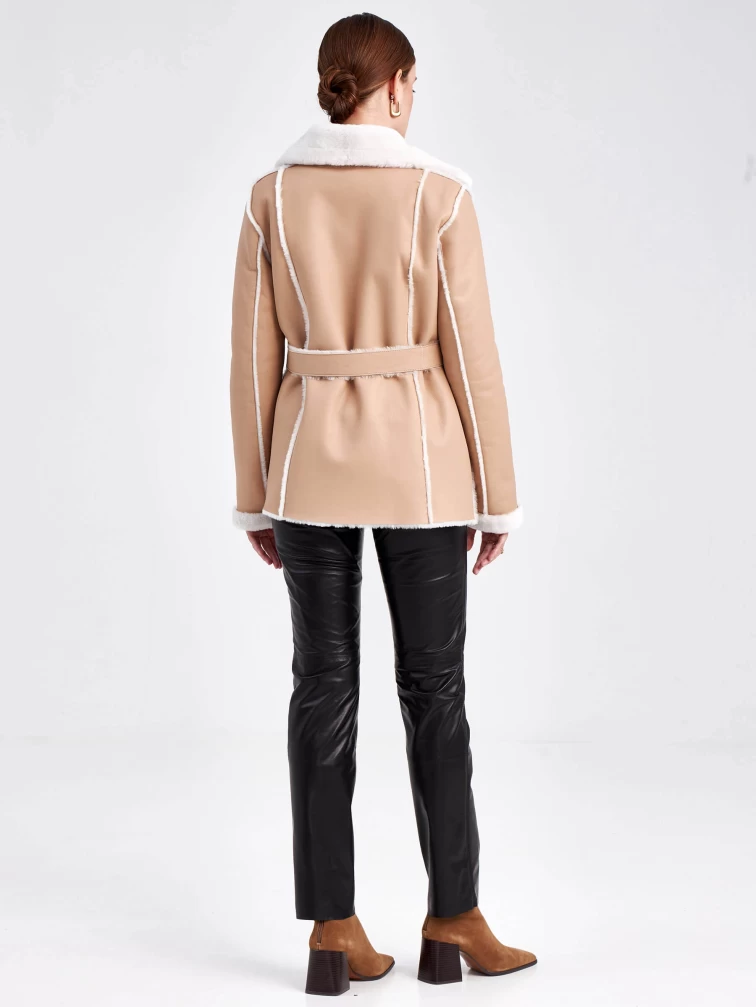 Двубортная короткая женская дубленка премиум класса 2010, бежевая, размер 46, артикул 62651-2