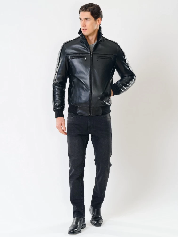 Мужская зимняя кожаная куртка на подстежке из овчины 515, черная, размер 50, артикул 40841-3