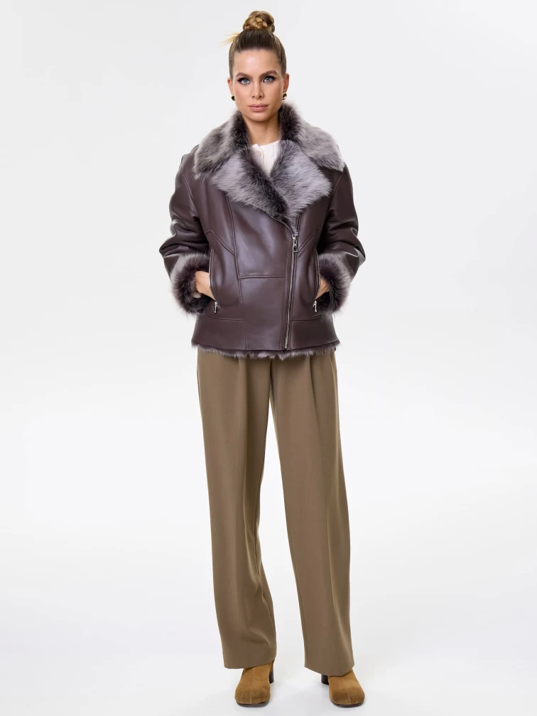 Короткая женская дубленка из тосканы премиум класса 2049, коричневая, размер 44, артикул 64200-1