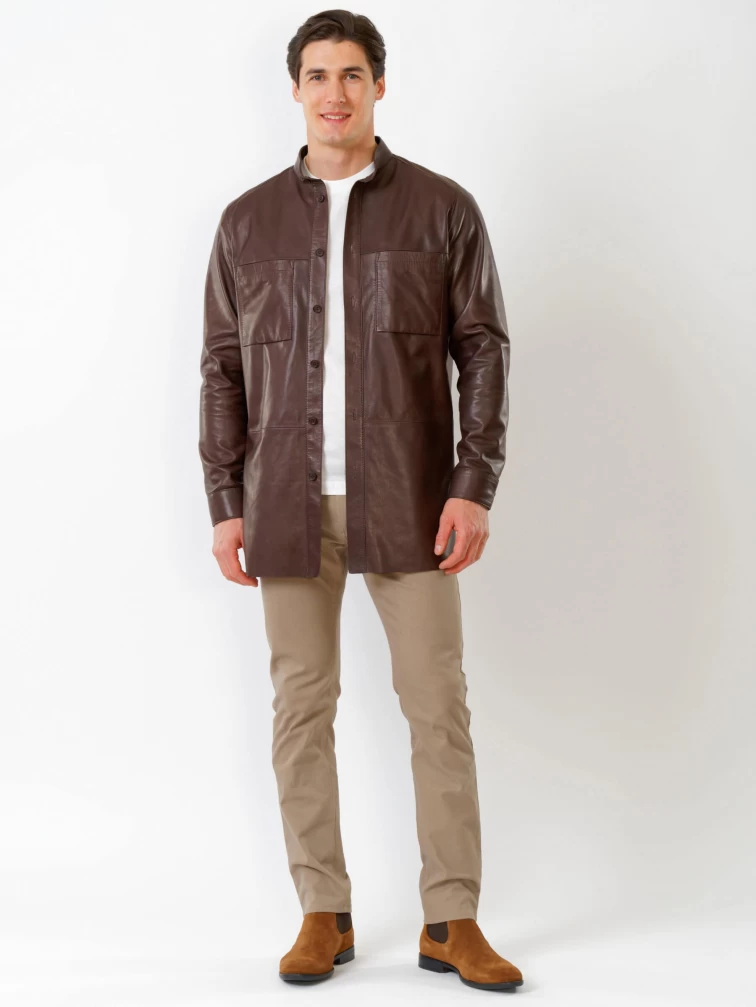 Рубашка из натуральной кожи премиум класса для мужчин 01, коричневая, размер 48, артикул 130010-2