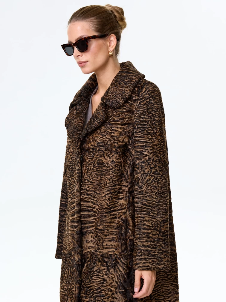 Длинное пальто из меха каракульчи для женщин премиум класса Лола(ав), темно-коричневое, размер 50, артикул 33980-2