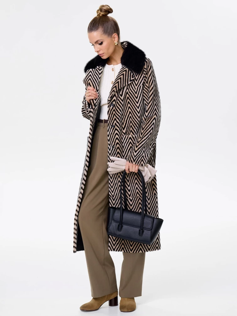 Двусторонняя женская дубленка с воротником из меха норки премиум класса 2003, бежевая, размер 48, артикул 62461-6