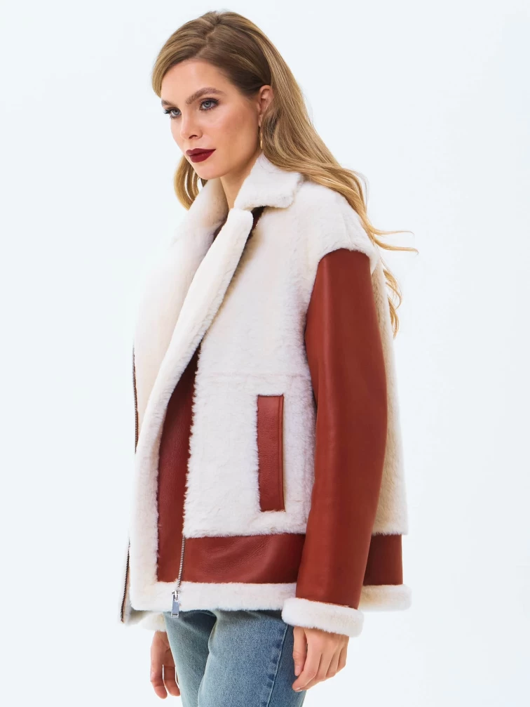 Короткая женская дубленка из натуральной овчины премиум класса 2066, коньячная, размер 44, артикул 64720-3