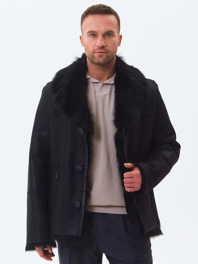 Короткая мужская дубленка из тосканы премиум класса Мишель, черная, размер 52, артикул 70631-3