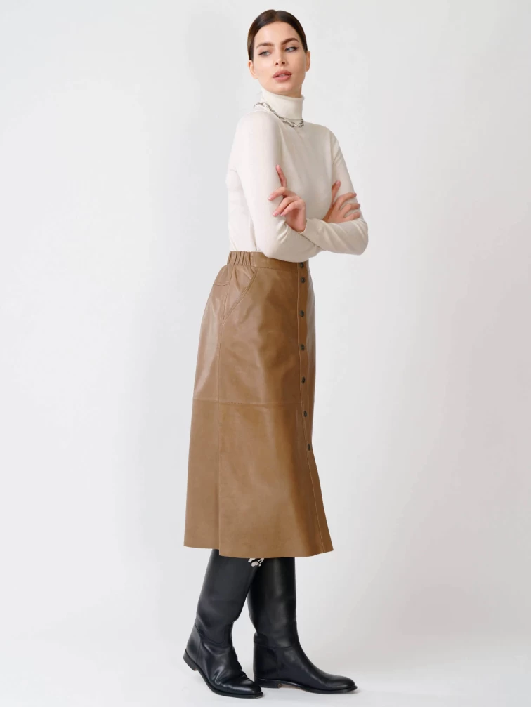 Коричневая кожаная юбка 08, размер 50, артикул 85541-3