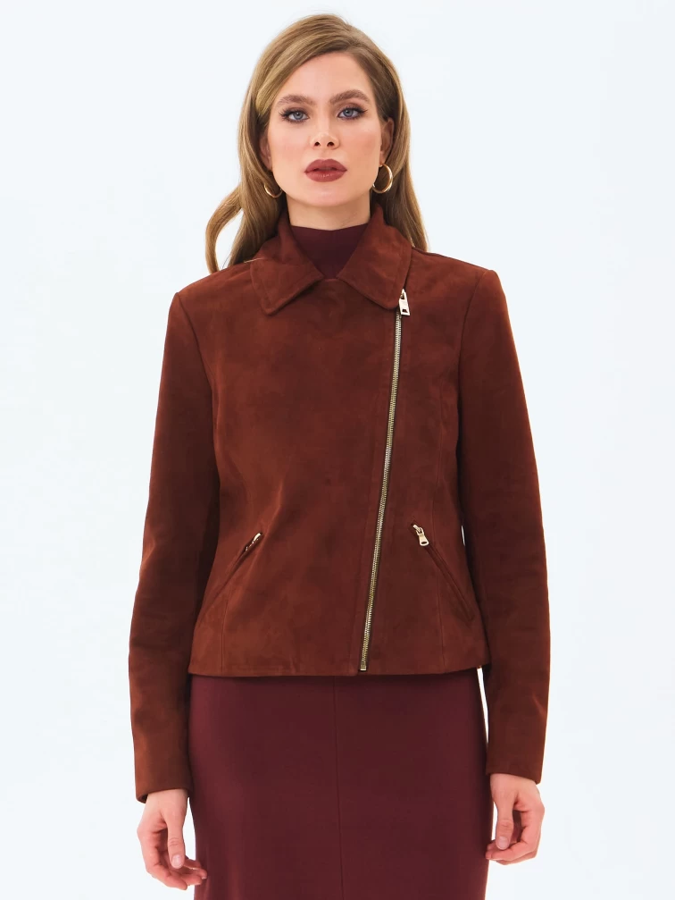 Короткая женская замшевая куртка косуха премиум класса 3095з, табачная, размер 46, артикул 24450-4