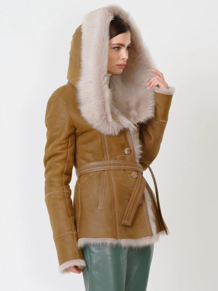 Зимний комплект женский: Дубленка 122 + Брюки 03, бежевый/оливковый, р. 42, арт. 111367-5