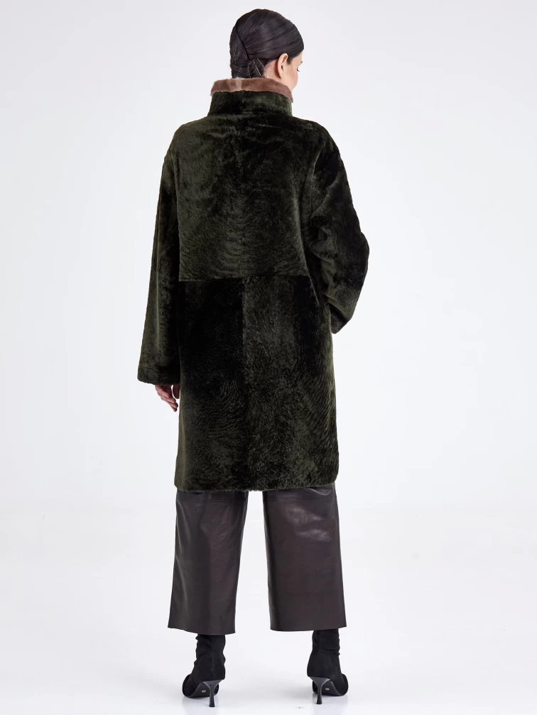 Женская двусторонняя дубленка из астрагана с мехом норки премиум класса 2018, хаки, размер 44, артикул 62770-2