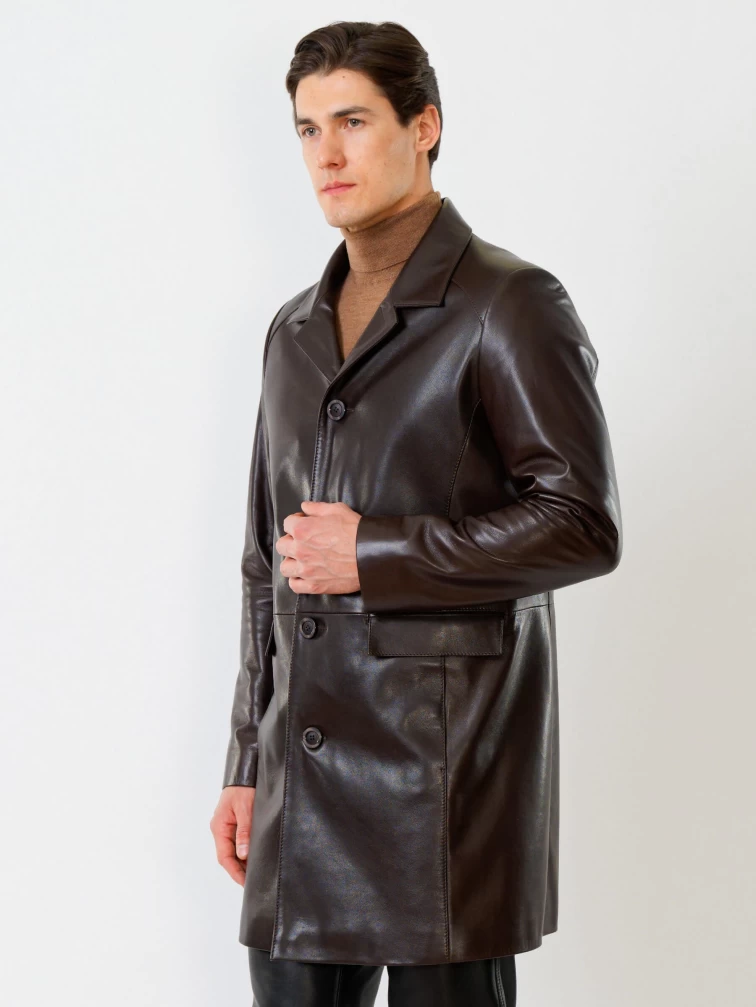 Удлиненный кожаный мужской пиджак премиум класса 539, коричневый, размер 50, артикул 29540-6