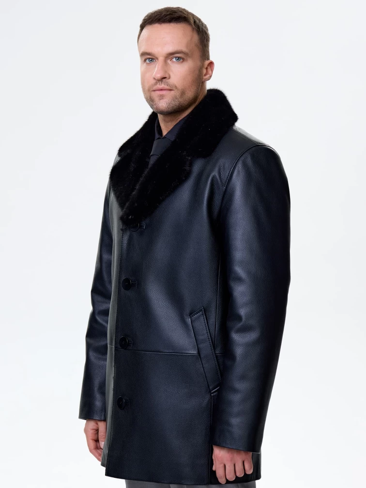 Мужская кожаная дубленка с норковым воротником премиум класса 21/1мех, черная, размер 50, артикул 71580-3