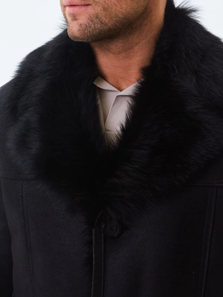 Короткая мужская дубленка из тосканы премиум класса Мишель, черная, размер 52, артикул 70631-2