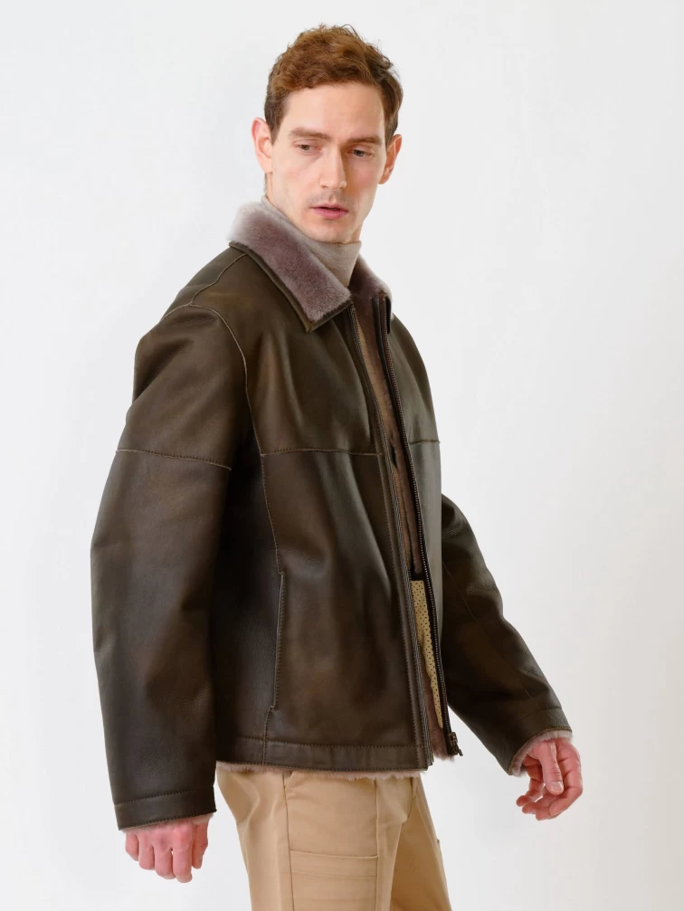 Короткая мужская дубленка 140, оливковая, размер 44, артикул 70230-5