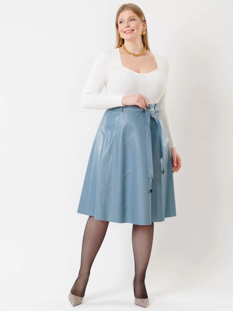 Кожаная расклешенная юбка из натуральной кожи 01рс, голубая, размер 46, артикул 85451-6