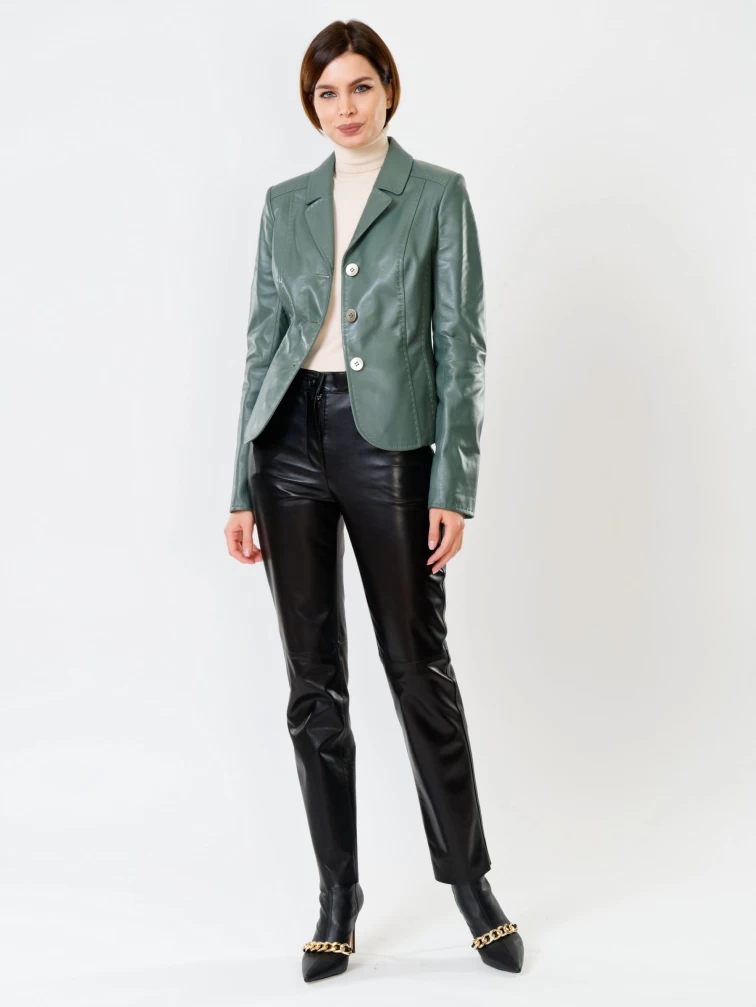 Оливковый кожаный женский пиджак премиум класса 316рс, размер 44, артикул 90250-2