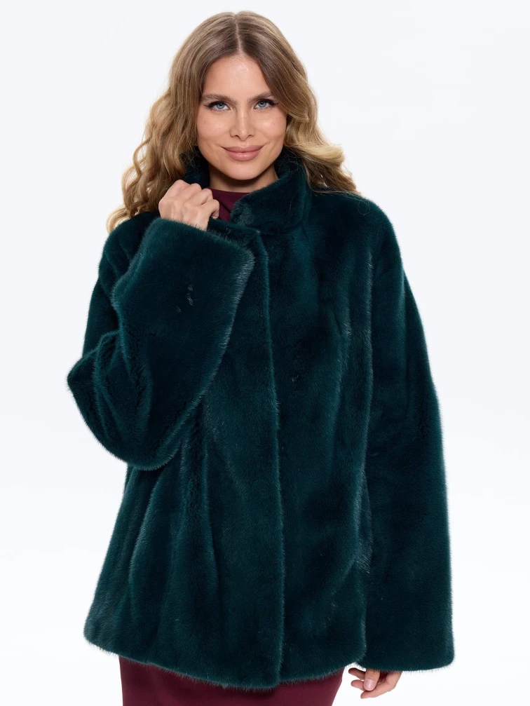 Короткая женская норковая куртка Жанет-2, зеленая, размер 44, артикул 65660-4