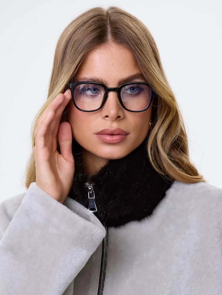 Женское полупальто с норковым воротником из натуральной овчины премиум класса 2057, серое, размер 44, артикул 64500-2