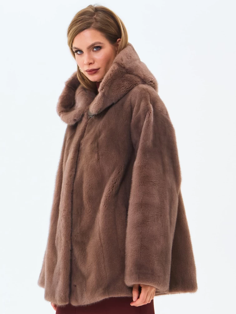 Женская норковая шуба с капюшоном премиум класса Жанет(к), бежевая, размер 58, артикул 34220-7