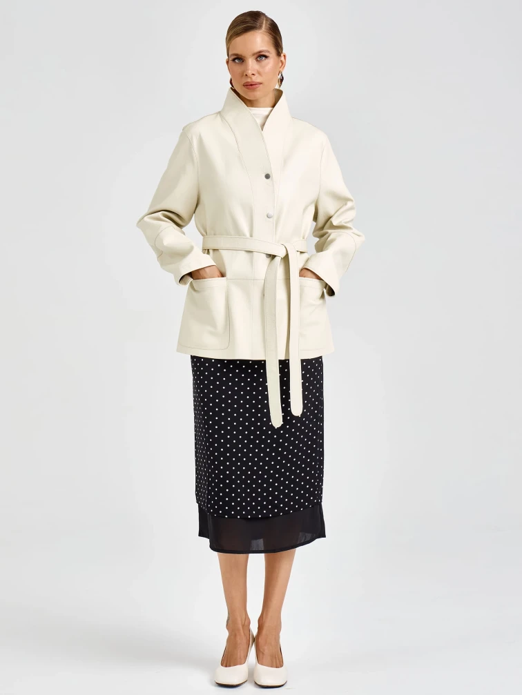 Женская белая кожаная куртка премиум класса 3105, размер 46, артикул 92150-4